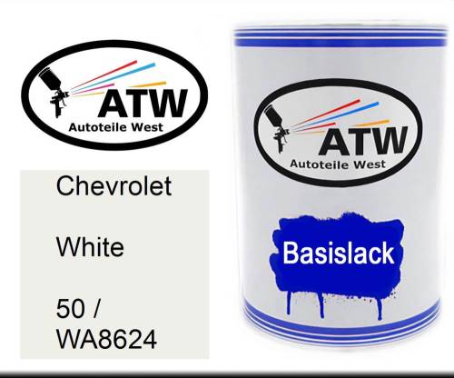 Chevrolet, White, 50 / WA8624: 500ml Lackdose, von ATW Autoteile West.